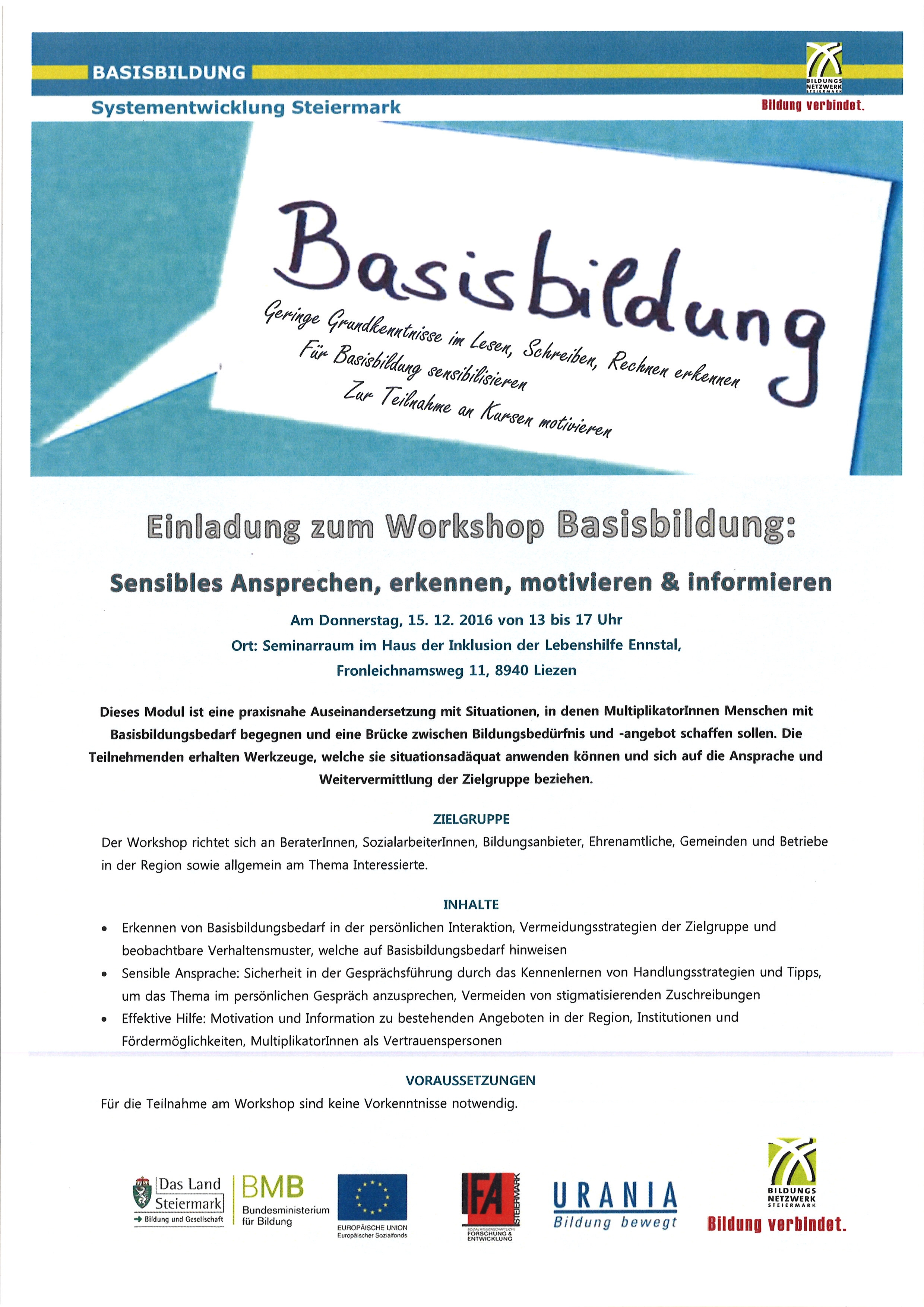Einladung zum Workshop Basisbildung