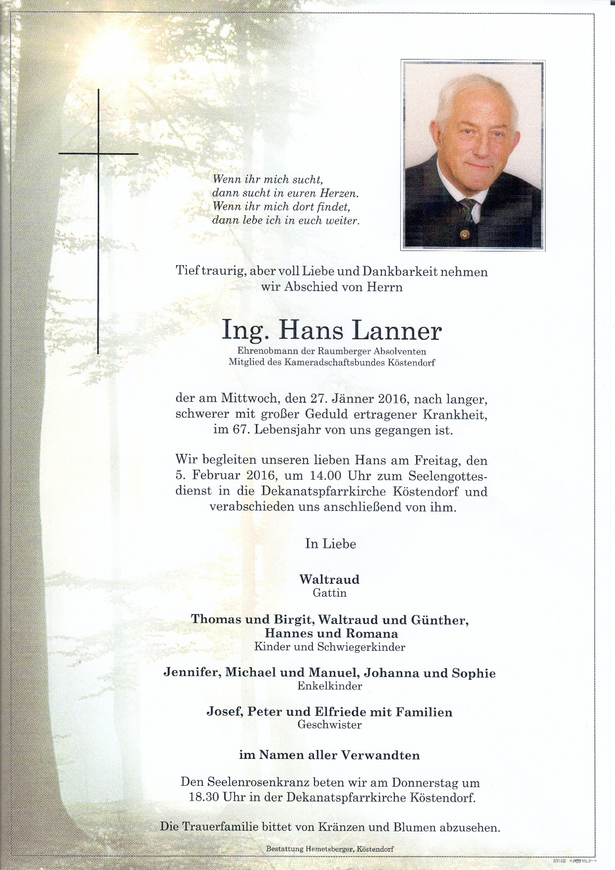 Nachruf Ing. Hans Lanner
